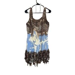 Dress U by Sharon Vintage Dress Animal Print Blue Swirl 12 Zip Lined Tassel